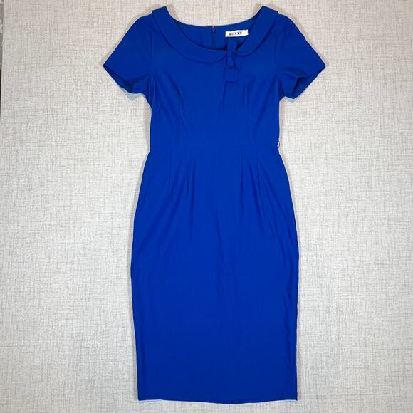Muxxn Vintage Style Sheath Dress 50's Midi Cobalt Blue Size L - Picture 1 of 9